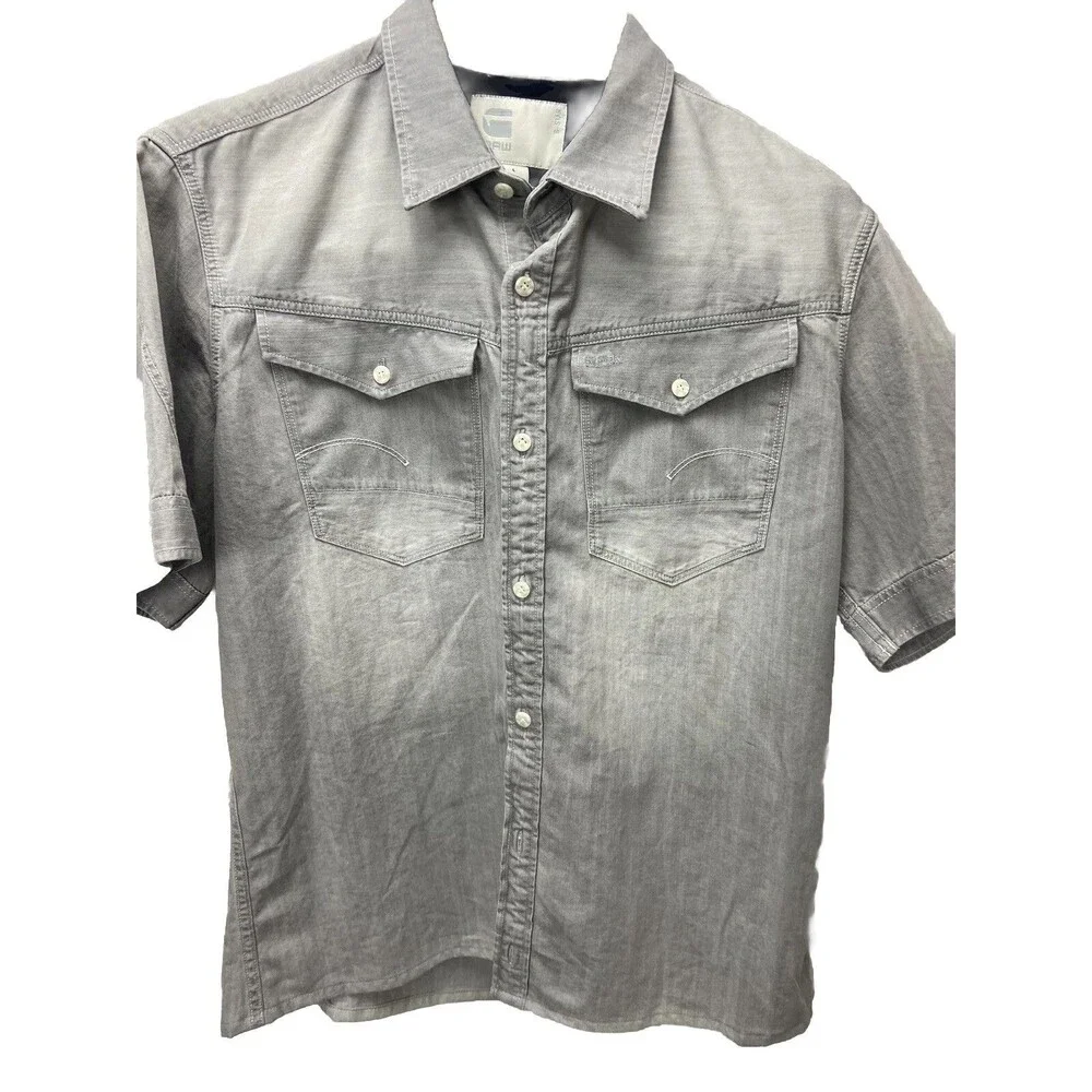 G Star Raw Button Up Shirt Youth Boys Large Work Shirt Short Sleeve Skater